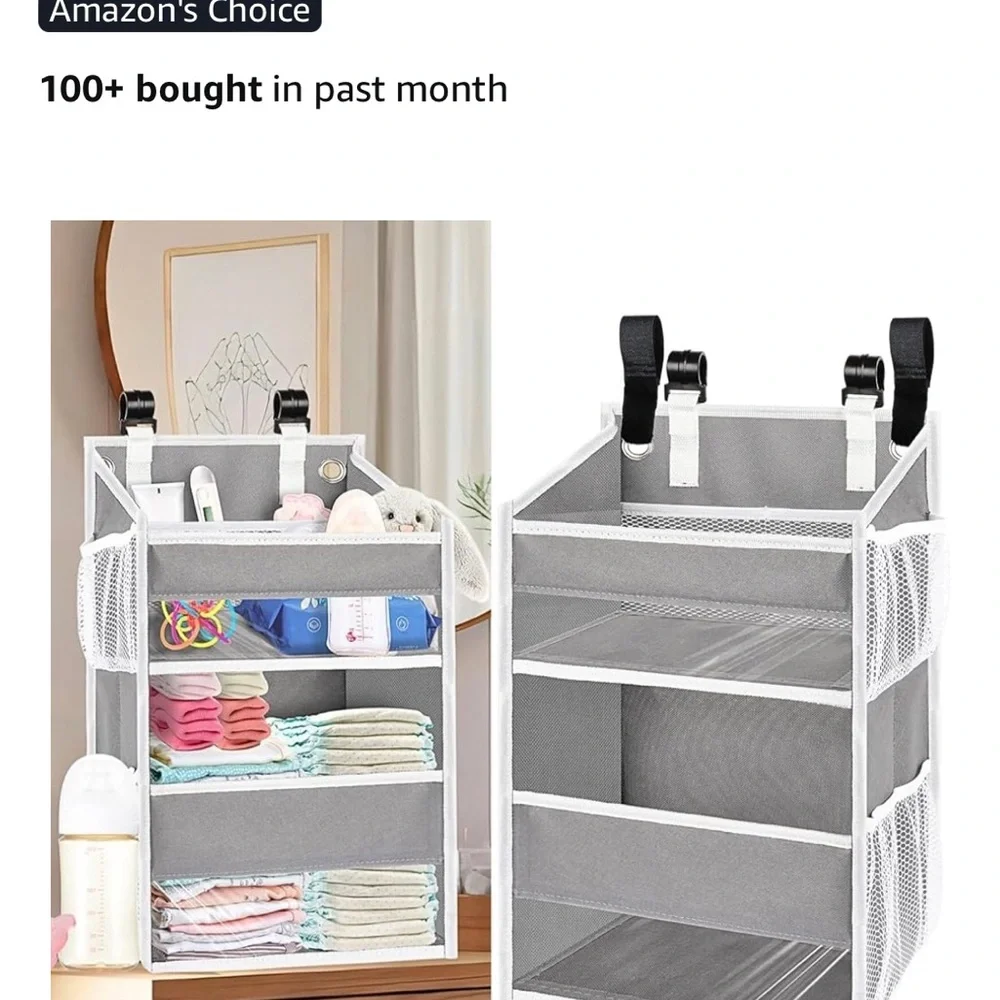 Large Gray Hanging Diaper Organizer with Hooks